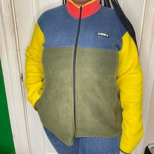 Obey Odyssey Navy, Green & Yellow Colorblock Tech Fleece jacket